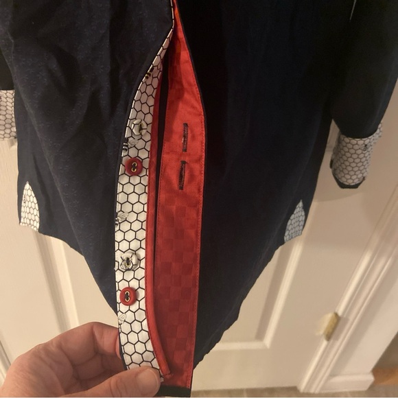 MACEOO Men's Casual Navy Shirt with Red and White Accents - Picture 7 of 14